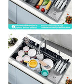 100 CM Large Size Single Slot Stainless Steel Kitchen Sink Multifunctional With Trash Can and Draining Rack Wash Vegetable Basin