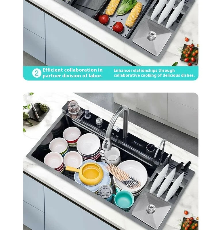 100 CM Large Size Single Slot Stainless Steel Kitchen Sink Multifunctional With Trash Can and Draining Rack Wash Vegetable Basin