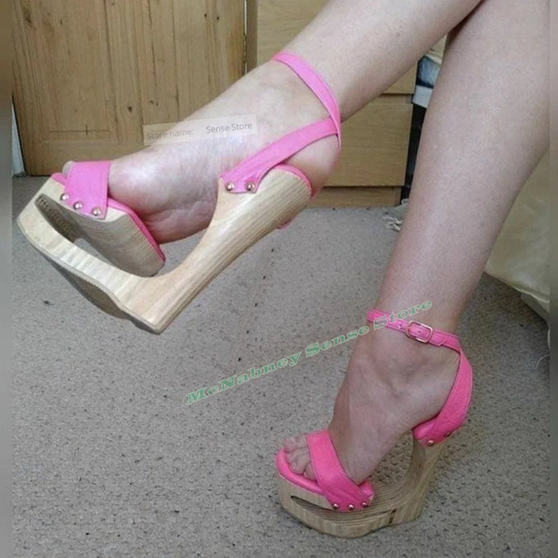 Strange Style Heels Sandals Open Toe Buckle Straps High Heels Sandals Ladies Summer Runway Shoes Designer Party Sexy Fashion New