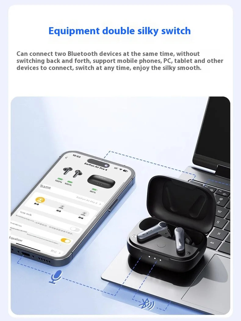 EarFun Air Pro 4 Wireless Earphone Active Noise Reduction HI-FI Bluetooth5.4 Earphones E-sports IPX5 Waterproof PC Gamer Headset