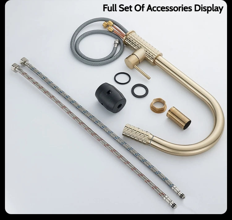 Kitchen Brush Gold Patterned Brass Faucet Pull Out 360 Degree Swivel Hot And Cold Mixer Tap Stream Sprayer Head Single Handle