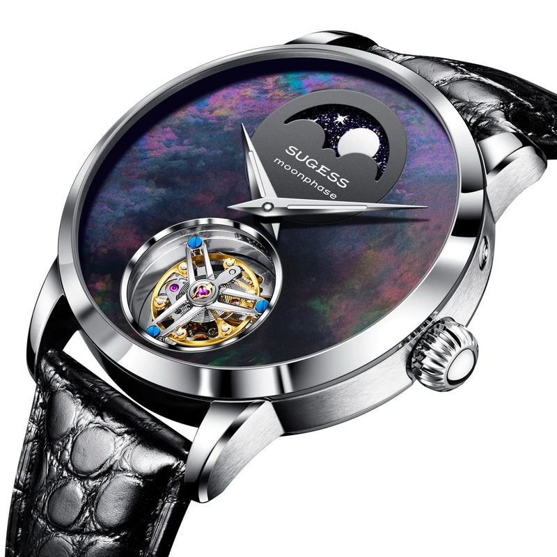 2023 Sugess Top Tourbillon Mens Luxury Watch Tianjin ST8235 Movement Mechanical Wristwatches Sapphire Glass Moonphase Luminous