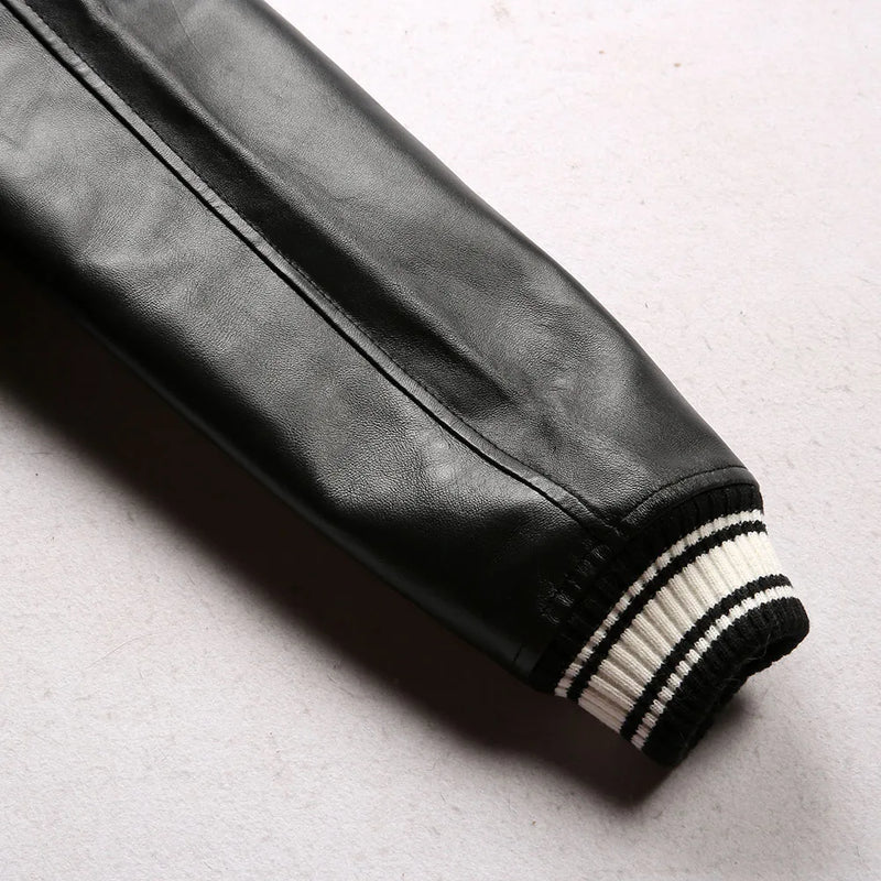 Europe US plus size Men Hip Hop Sheep skin Varsity Jacket Embroidered Diamond Classic Casual Sport genuine leather Coat clothing