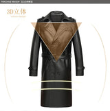 Men's Genuine Cowhide Leather Trench Coat Long Youth Handsome Belted Suit Collar Jacket for Autumn Winter 6XL