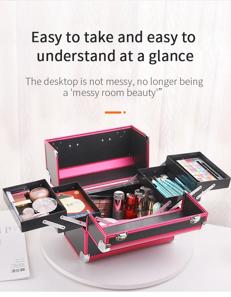 Makeup Train Case Aluminum Alloy Case Pedicure Tool Box with Handle Cosmetic Box Portable Makeup Case Organizer