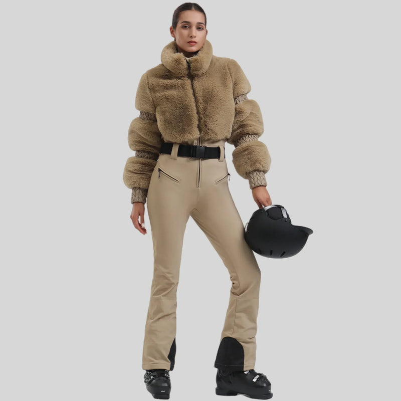 Winter New Female Skiing Jumpsuit Snowfield Waterproof Adult Ski Clothes Warm Thick Snow Tracksuit Women Slim Outdoor Sport Suit