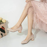 New Women Shoes Pumps Summer Fashion Thick High Heels Buckle Ladies Casual Party Chunky Color Flash Career Slip On  Sequins