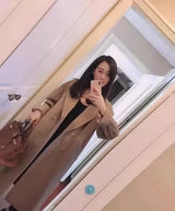 Women 100% Wool Coat For Winter Elegant Beautiful High Grade Brand Blends Double-breasted Office Woolen Overcoat XS With Belt