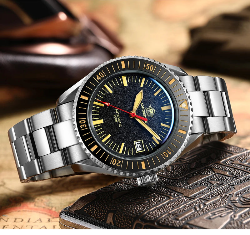 ADDIESDIVE Men's Watches Ceramic bezel Leather/Stainless Steel Sapphire Automatic Mechanical Watch 20ATM Waterproof Reloj Hombre