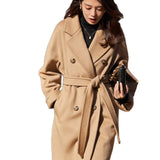 Women 100% Wool Coat For Winter Elegant Beautiful High Grade Brand Blends Double-breasted Office Woolen Overcoat XS With Belt