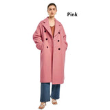 Sheep Wool women's Coat Autumn and Winter French Style Commuter Double-breasted Cashmere Coat Soft Shine Classic Pink Clothes