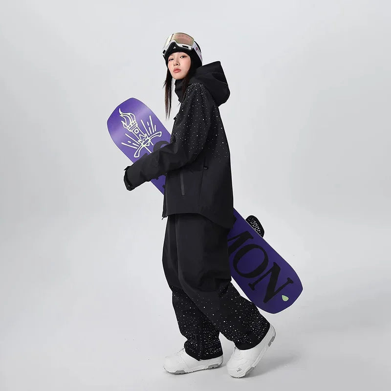 2025 Adult Fashion New Ski Suit Shirt Pants Winter Skiing Sports Windproof Waterproof Wear-resistant Warm Loose Women Ski Sets