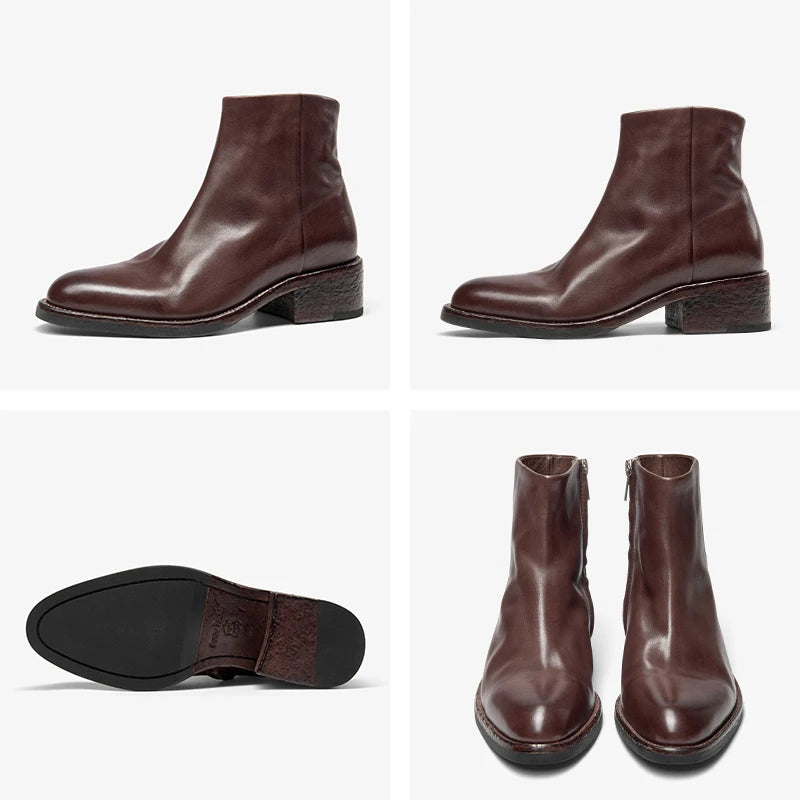 BEAUTODAY Chelsea Boots Women Horse Leather Solid Color Round Toe Zipper Ankle Boots Ladies Shoes Handmade 03D63