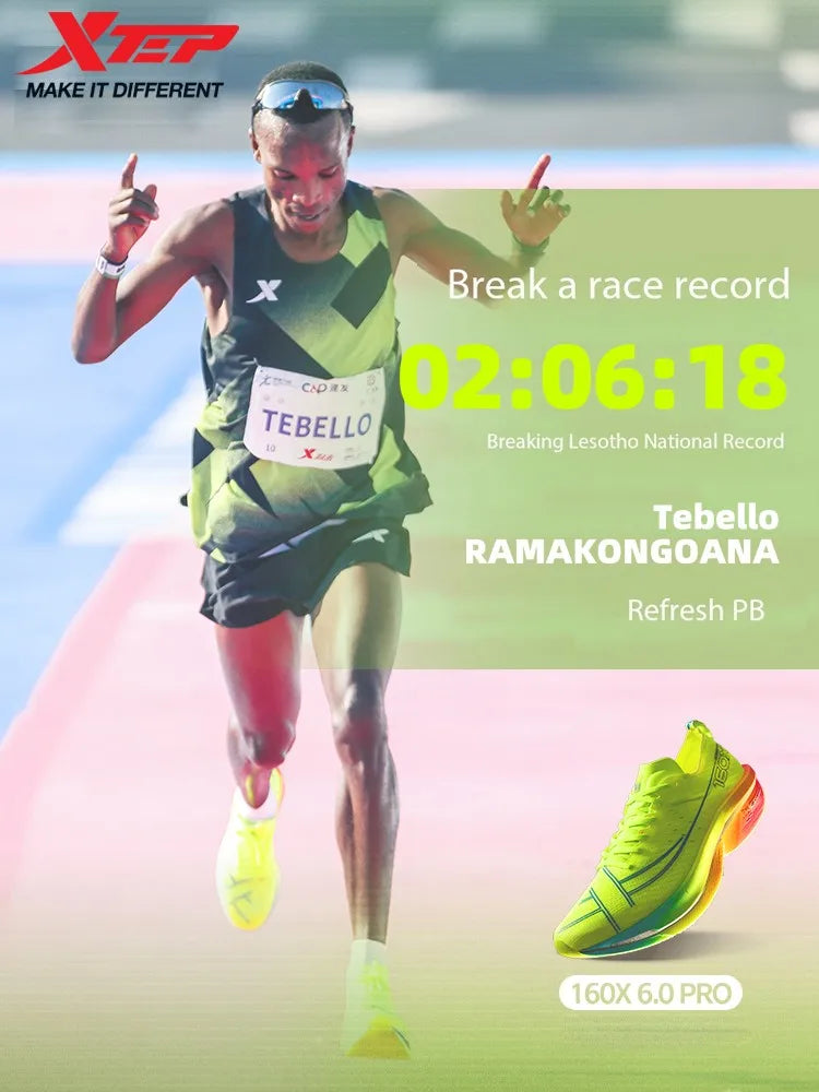 Xtep 160X 6.0 PRO Men's Running Shoes 2024 Champion Racing Carbon Plate Sneakers Professional Marathon 975119110003