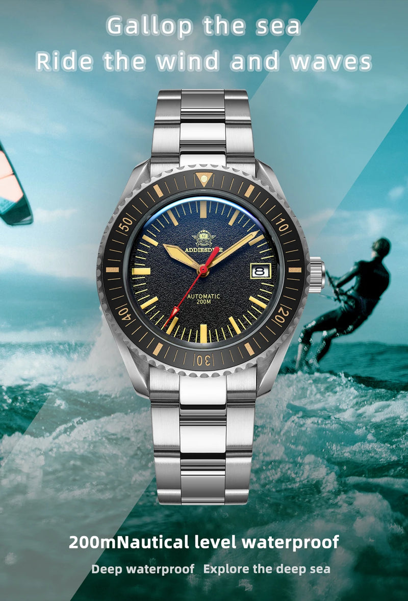 ADDIESDIVE Men's Watches Ceramic bezel Leather/Stainless Steel Sapphire Automatic Mechanical Watch 20ATM Waterproof Reloj Hombre