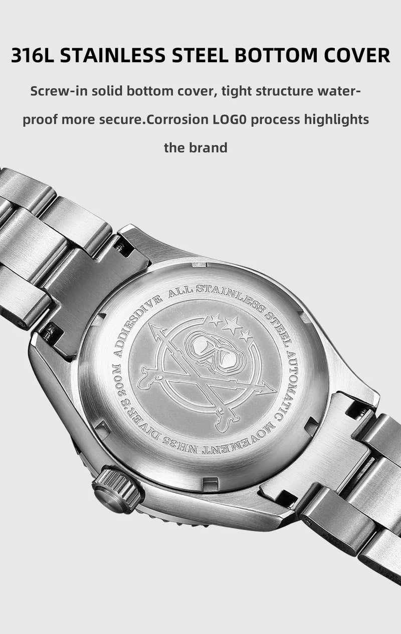 ADDIESDIVE Men's Watches Ceramic bezel Leather/Stainless Steel Sapphire Automatic Mechanical Watch 20ATM Waterproof Reloj Hombre