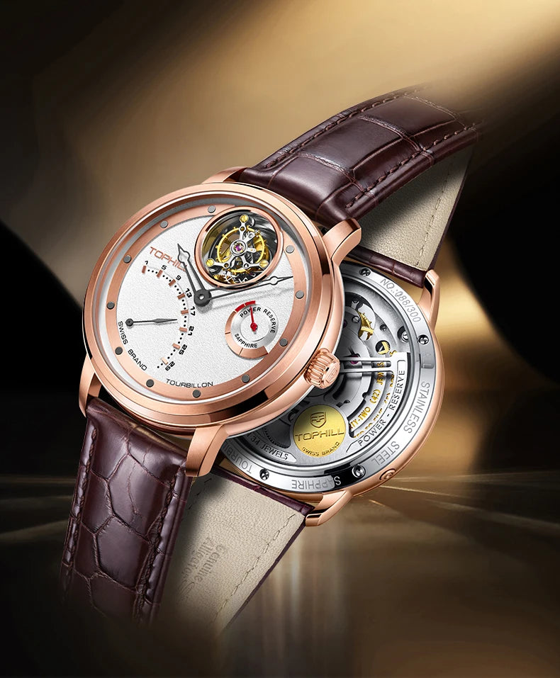 TOPHILL Tourbillon Watch for Men Automatic Movement Luxury watch Power reserve 5Bar Waterproof Sapphire glass