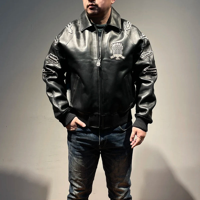 Europe US plus size Men Hip Hop Sheep skin Varsity Jacket Embroidered Diamond Classic Casual Sport genuine leather Coat clothing