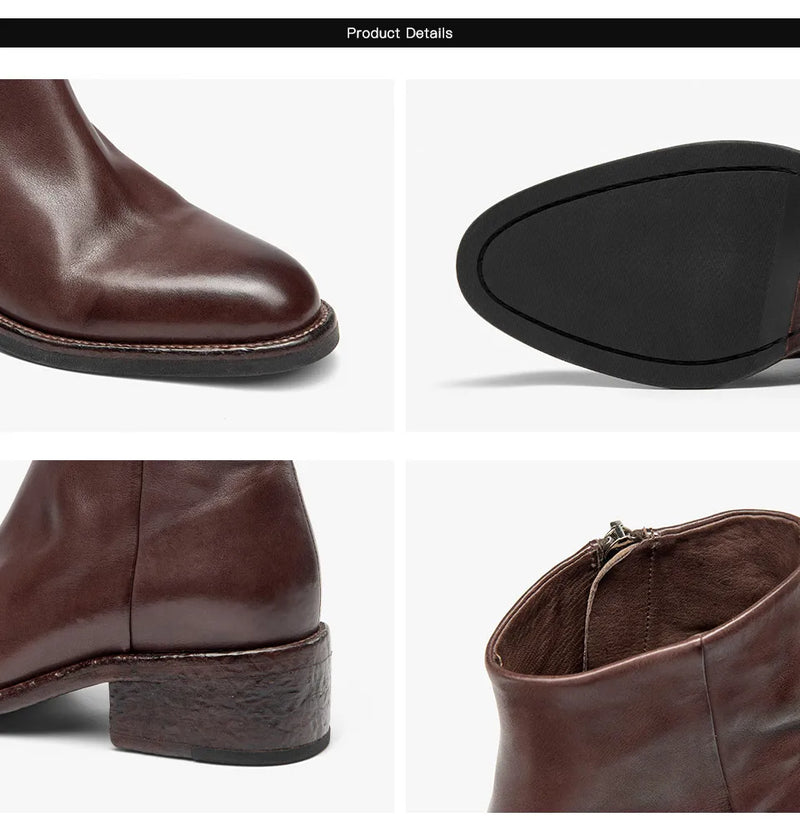 BEAUTODAY Chelsea Boots Women Horse Leather Solid Color Round Toe Zipper Ankle Boots Ladies Shoes Handmade 03D63