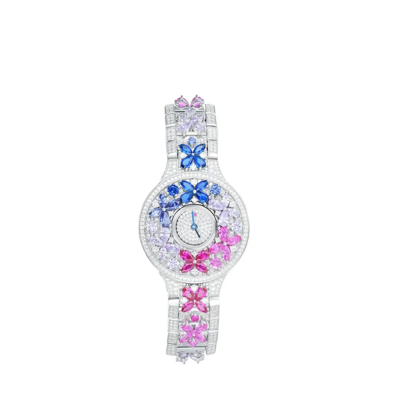 BELLUX Official Design Butterfly  Colored Synthetic Gemstone Full Diamond 925 Silver Women's Luxury Watch Fine Jewelry Gift