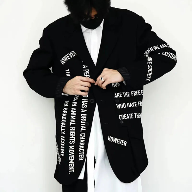 WVGA Spring Autumn New Man Yamamoto Style Darkwear Letter Printed Trendy Suit Coats Niche Chic Casual Multi-Pocket Blazer W12928