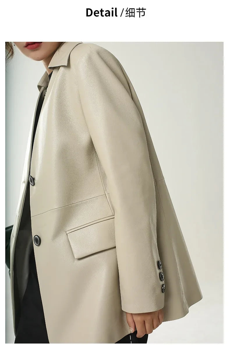 Women's Leather Jacket Coat, Collarless Suit, The First Layer Sheepskin, Lady Leather Coat, Spring and Autumn Fashion