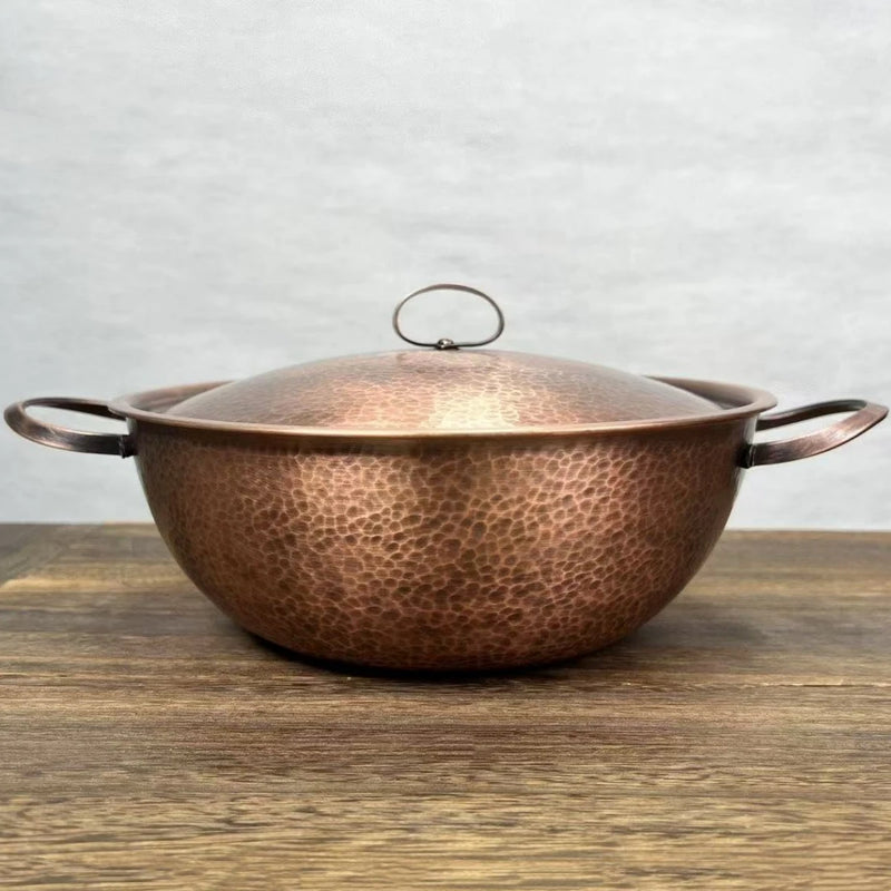 Vintage Copper Soup Pot,Handcrafted Hot Pot Food Cooking Utensil Simmering and Pasta Stewing,With lid 24 cm Handheld Pots