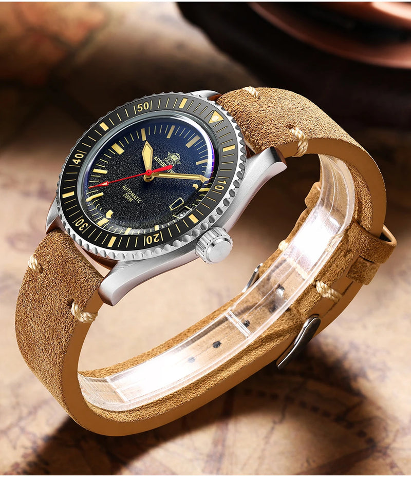 ADDIESDIVE Men's Watches Ceramic bezel Leather/Stainless Steel Sapphire Automatic Mechanical Watch 20ATM Waterproof Reloj Hombre