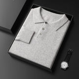 Men's POLO Collar Knitted Pullover Sweater 100% Cashmere Long Sleeved Shirt Casual Business Solid Color Men's Tops Autumn Winter