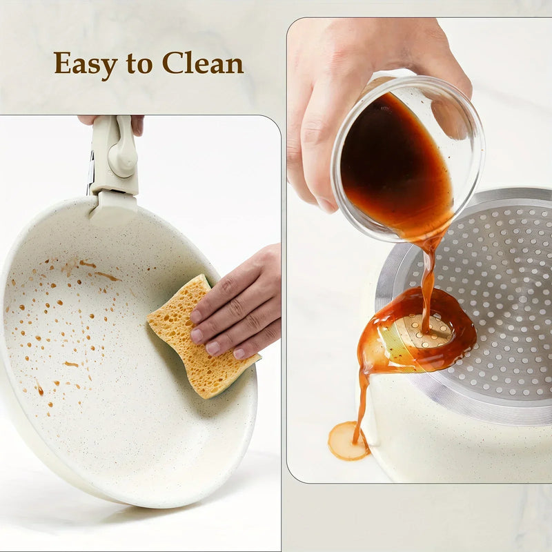 12pcs  White Granite, Nonstick Pots and Pans Set, Induction Cookware Non Stick Cooking Set, Frying Pans & Saucepans with