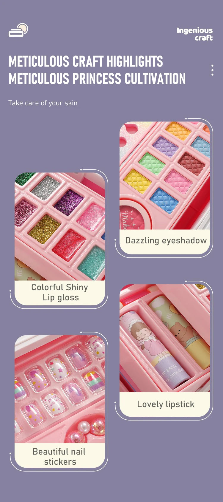 Kids Makeup Kit for Little Girls 49 Pcs Washable Makeup Kit Kids Real Girls Makeup Kit with Cosmetic Case ，Birthday Gifts