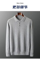 Men's POLO Collar Knitted Pullover Sweater 100% Cashmere Long Sleeved Shirt Casual Business Solid Color Men's Tops Autumn Winter
