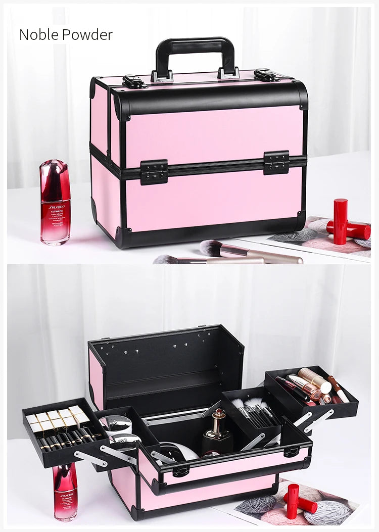 Makeup Train Case Aluminum Alloy Case Pedicure Tool Box with Handle Cosmetic Box Portable Makeup Case Organizer