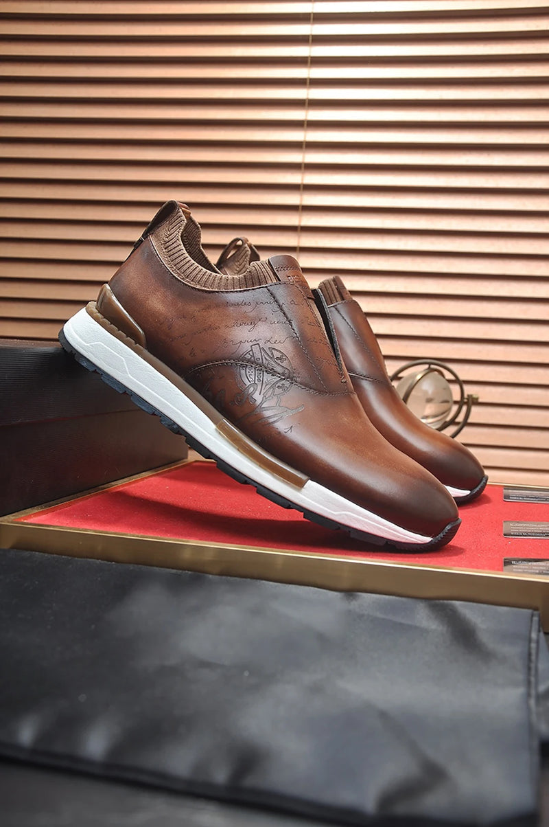 BLLIYOSS 1895 Men Shoes 2025 new Calf leather stitching  high quality Three dimensional relief sculpture Embossed badge pattern