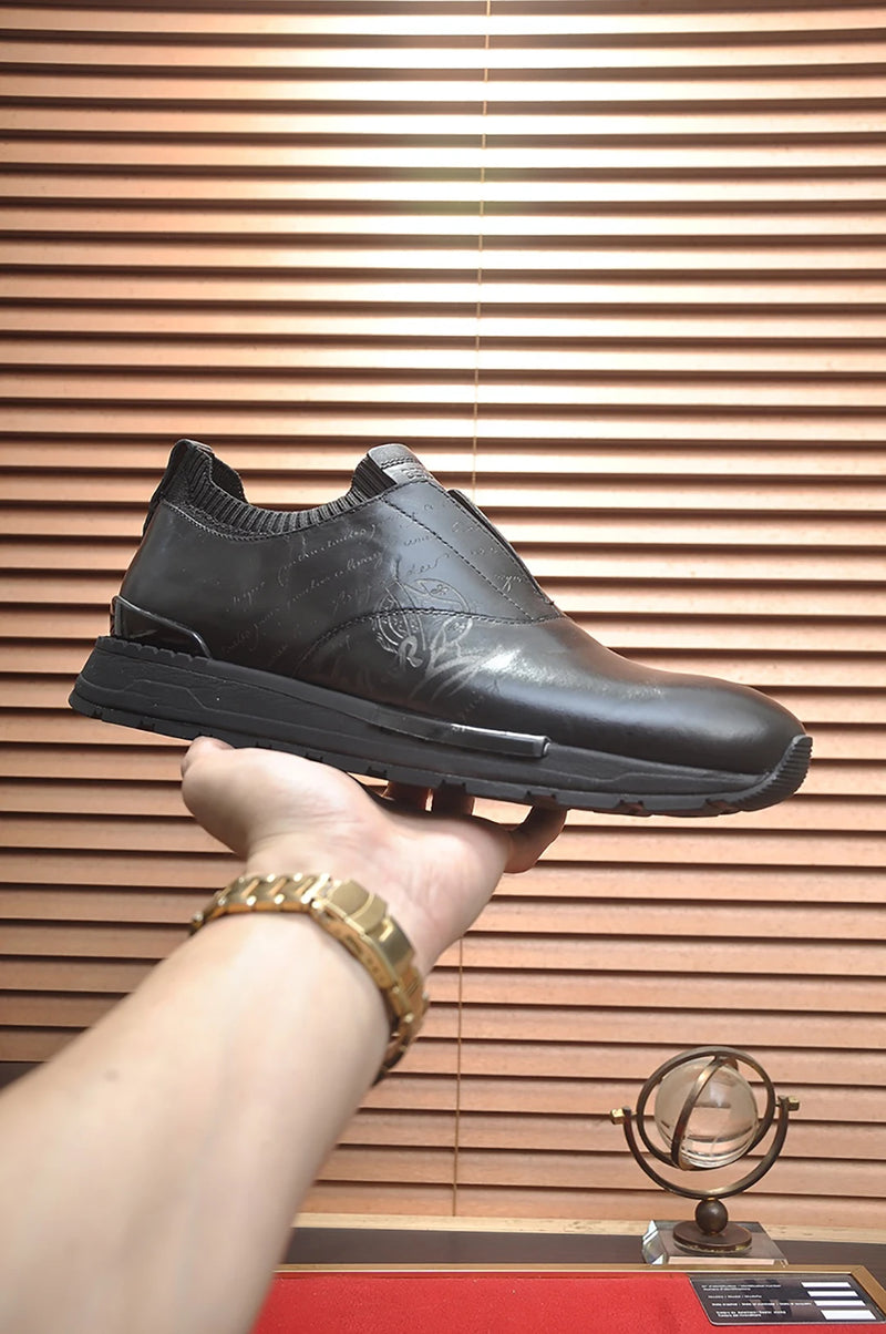 BLLIYOSS 1895 Men Shoes 2025 new Calf leather stitching  high quality Three dimensional relief sculpture Embossed badge pattern