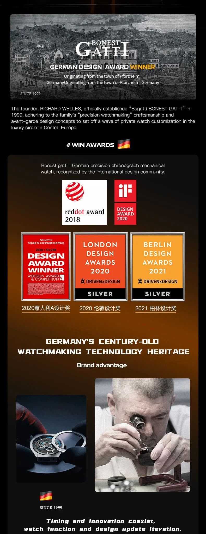 Bonest Gatti Men Luxury Automatic Movement Skeleton Mechanical Watch Rubber Band Diamond Bezel Man watch German Design BG-5004