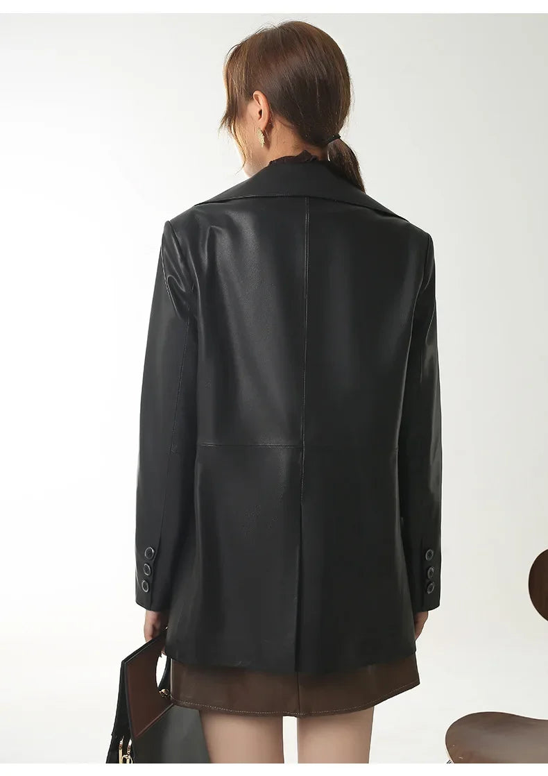 Women's Leather Jacket Coat, Collarless Suit, The First Layer Sheepskin, Lady Leather Coat, Spring and Autumn Fashion