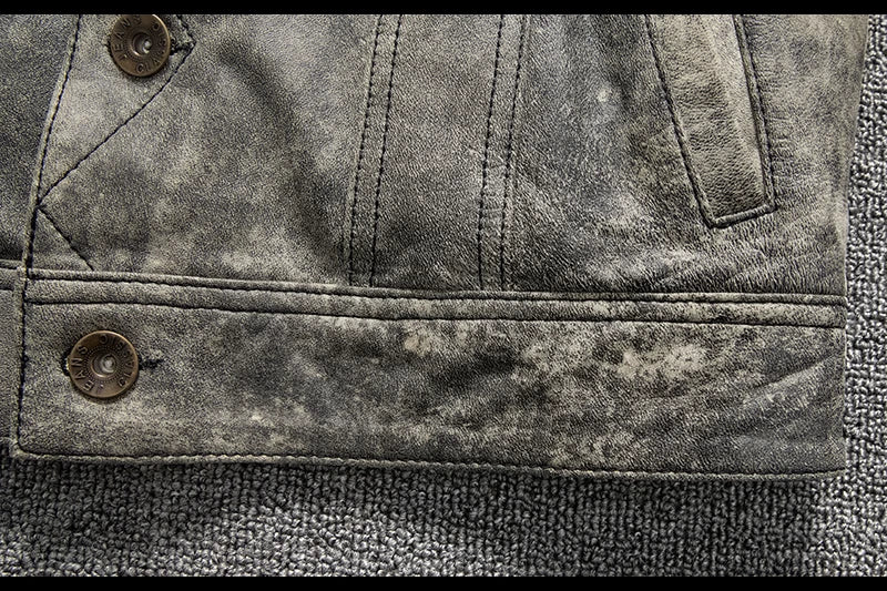 Camouflage Grey Spring Leather Jacket Men Vintage Style Genuine Natural Sheepskin Single Breasted Leather Coat