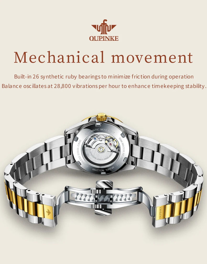 Original OUPINKE 3199 Swiss Automatic Mechanical Watch for Women Real Diamond Sapphire Mirror Ladies Watch Bracelet Set Gift NEW