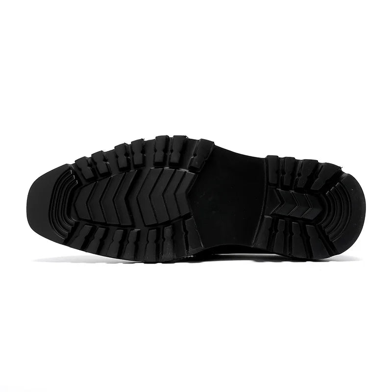 Mens Genuine Leather Loafers Summer Slip On Breathable Thick Sole Brogue Tassel Casual Dress Shoes