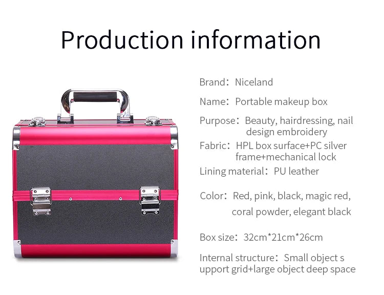 Makeup Train Case Aluminum Alloy Case Pedicure Tool Box with Handle Cosmetic Box Portable Makeup Case Organizer