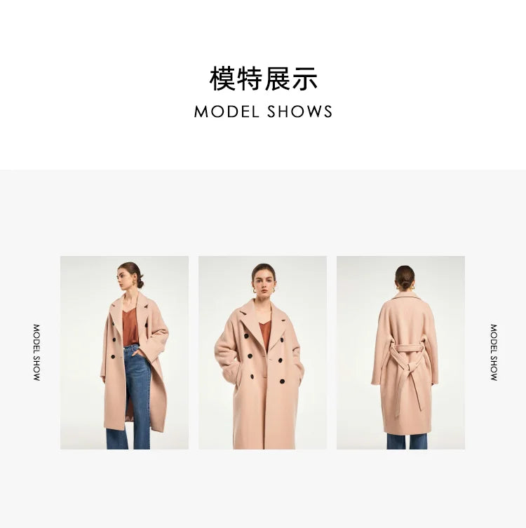 Sheep Wool women's Coat Autumn and Winter French Style Commuter Double-breasted Cashmere Coat Soft Shine Classic Pink Clothes