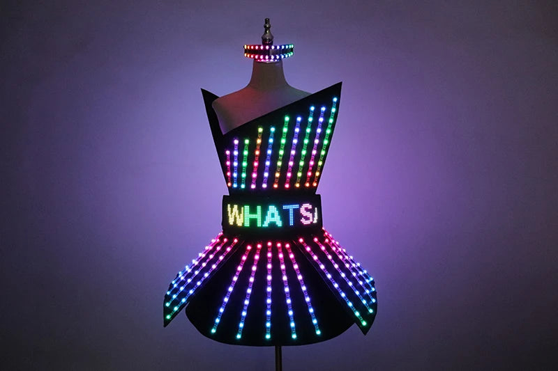 Full Color LED Dress Luminous Costume Nightclub Bar Singer Dj GoGo Women Glowing Skirt Sexy Lead Dancer Light Up Clothing Suits