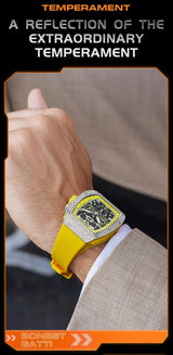 Bonest Gatti Men Luxury Automatic Movement Skeleton Mechanical Watch Rubber Band Diamond Bezel Man watch German Design BG-5004