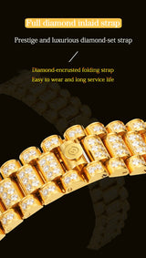 【START】Men's watch Swiss Automatic Mechanical Movement Diamond Watch Waterproof Date Week Function Golden watch