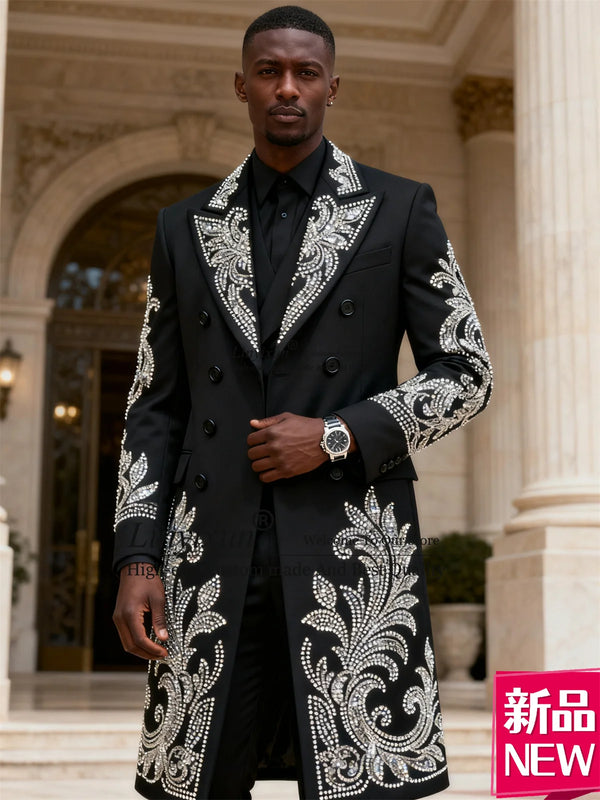 Long Coats Pants Ornament Men Suits Customized Slim Fit Wedding Tuxedos 3 Piece Sets Groom Male Blazers Party Costume Homme