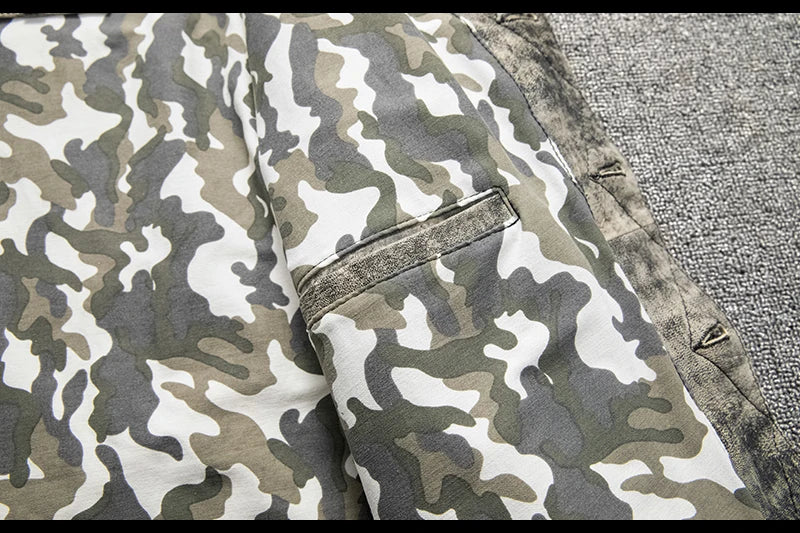 Camouflage Grey Spring Leather Jacket Men Vintage Style Genuine Natural Sheepskin Single Breasted Leather Coat