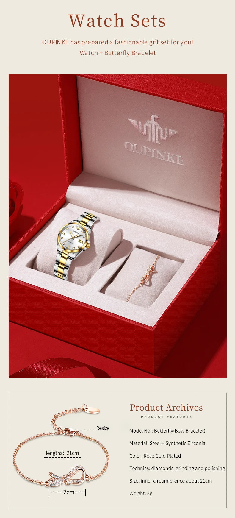 Original OUPINKE 3199 Swiss Automatic Mechanical Watch for Women Real Diamond Sapphire Mirror Ladies Watch Bracelet Set Gift NEW