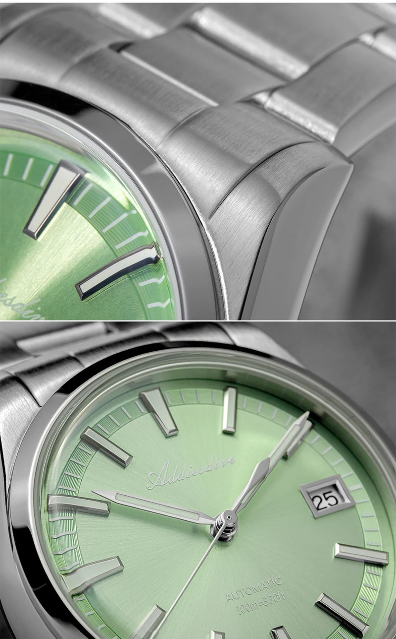 ADDIESDIVE NEW AD2077 Men Mechanical Wristwatches Sunburst Dial AR Coated Coated Dome Glass Waterproof Luxury Automatic Watches