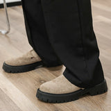 Fashion Khaki Suede Loafers Round Toe Toe  Thick Soled Slippers Men's Leather Shoes Party Casual Thick Soled Shoes for Men